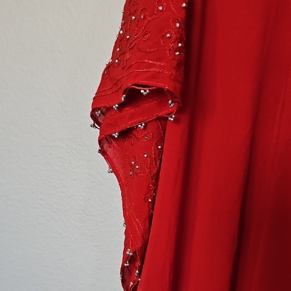 Sante Classics Vintage Red Boho Hippie Beaded  Embroidered Kaftan Dress One Size - Picture 6 of 10